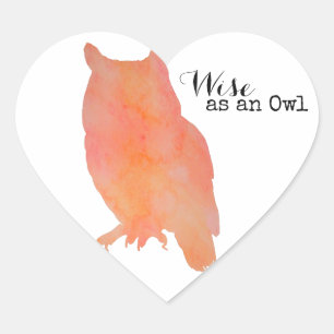 Sticker Cœur Sage comme un hibou typographique aquarelle