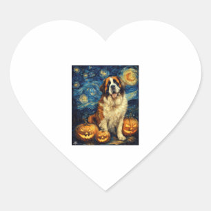 Sticker Cœur Saint Bernard Cute Chien Halloween Jack-o'-lantern