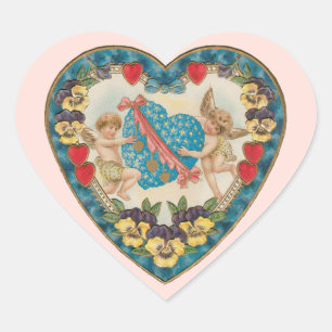 Sticker Cœur Saint-Valentin antique, anges vintage dans un cœur