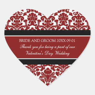 Sticker Cœur Saint Valentin Favor Mots clés Rouge Damask