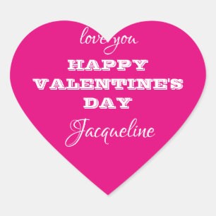 Sticker Cœur Saint-Valentin Nom de script mignon rose chaud
