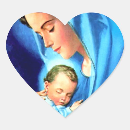 Sticker Cœur Sainte Vierge Marie avec Bébé Jésus (Devant)