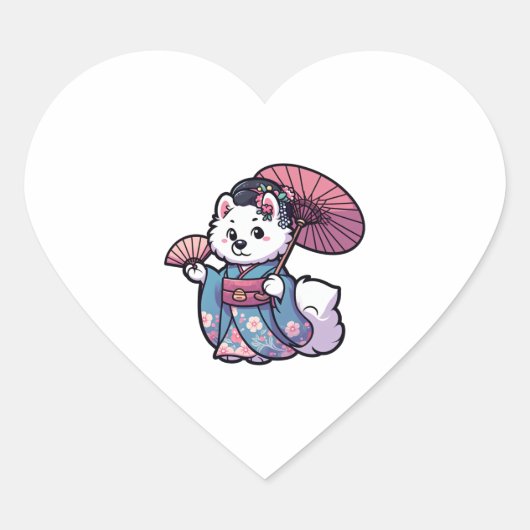 Sticker Cœur Samoyed Chien Kimono (Devant)
