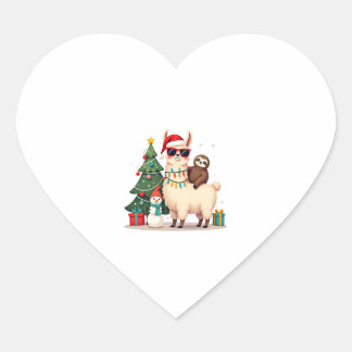 Sticker Cœur Santa Xmas Drôle Lama Paresseux Noël (2)
