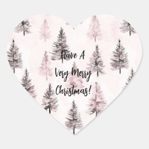 Sticker Cœur Sapins de Noël roses