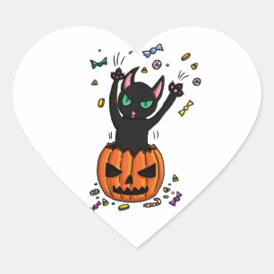 Sticker Cœur Sauter de chat noir de Halloween d'un citrouille