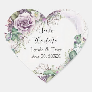 Sticker Cœur Sauvegarder la date Lavande Élégant Classique Vint