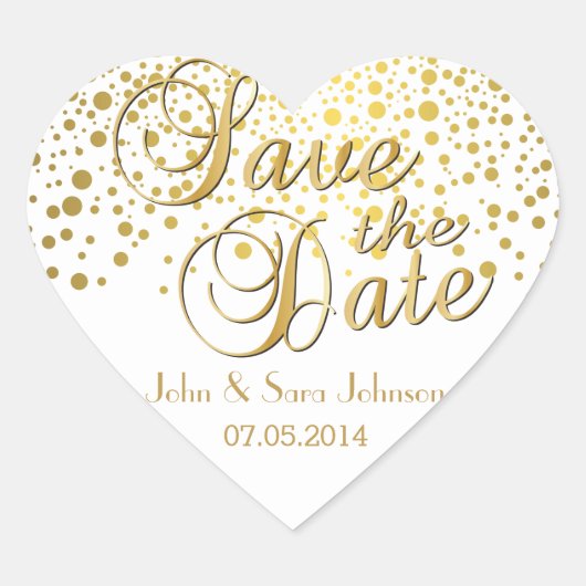 Sticker Cœur Save the date | Points d'or | Personnaliser (Devant)