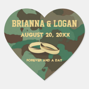 Sticker Cœur Sceau de gâteau Mariage Camo Heart personnalisé