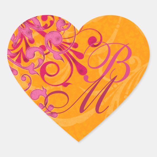 Sticker Cœur Sceau d'enveloppe Abstraite rose et orange (Devant)