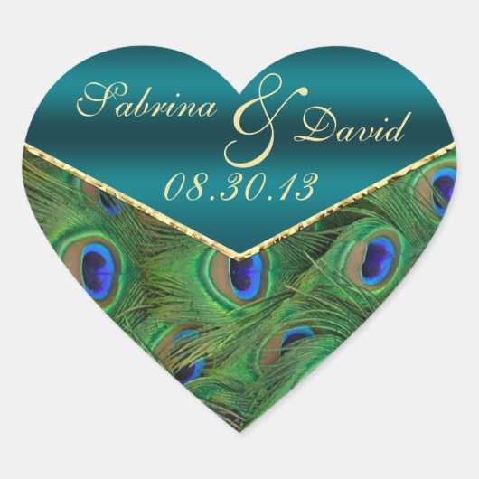 Sticker Cœur Sceau d'enveloppe de paon turquoise (Devant)