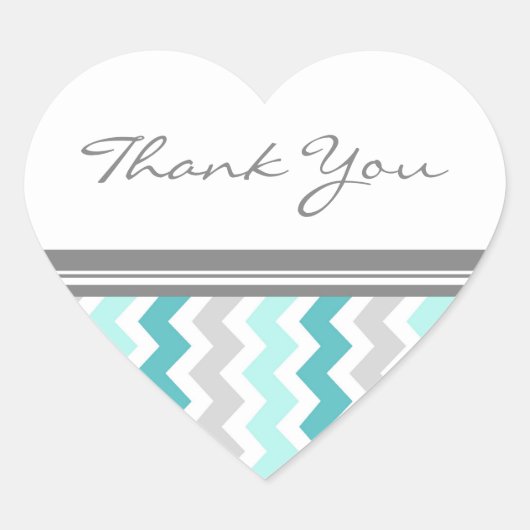 Sticker Cœur Sceau d'enveloppe Mariage turquoise Merci Chevrons (Devant)