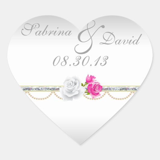 Sticker Cœur Sceau élégant d'enveloppe d'argent et de rose rose (Devant)