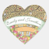 Sticker Cœur Sceau Mariage de chêne rose et jaune (Devant)