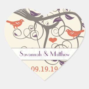 Sticker Cœur Sceau Mariage d'oranges pourpres et gris