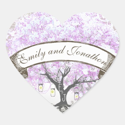 Sticker Cœur Sceau Mariage Mason Jar Radiant Lavender Leaf Tree (Devant)