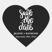 Sticker Cœur Script Black Elegant Enregistrer Le Mariage Date B (Devant)