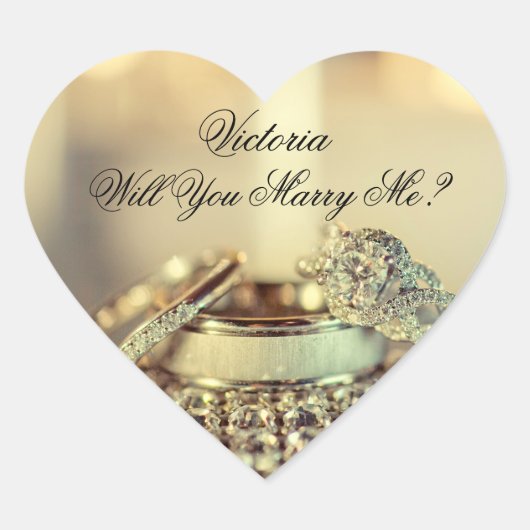 Sticker Cœur Script de demande en mariage Gold Will You Marry M (Devant)