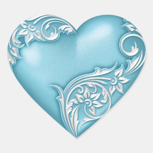 Sticker Cœur Scroll de coeur Turquoise avec blanc (Devant)