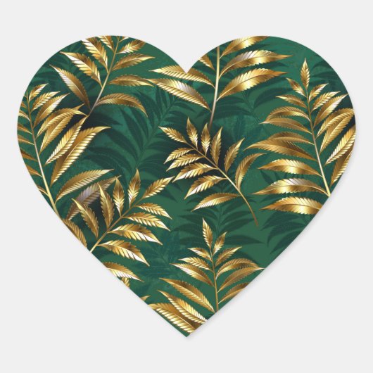 Sticker Cœur Seamless pattern with golden ferns (Devant)