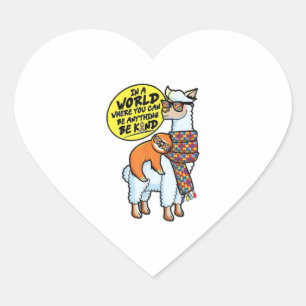 Sticker Cœur Sensibilisation sur l'autisme Sloth Riding Lama Au