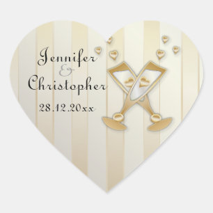 Sticker Cœur Set mariage Gold Champagne Love Hearts
