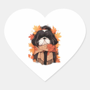 Sticker Cœur Shih Tzu Fall Dog Automne quitte Thanksgiving Copi