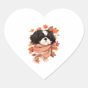 Sticker Cœur Shih Tzu Fall Dog Automne quitte Thanksgiving Copi