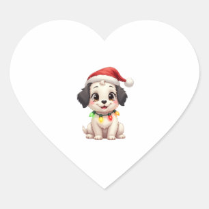 Sticker Cœur Shih Tzu Père Noël Arbre de Noël Lumières Xmas Amo