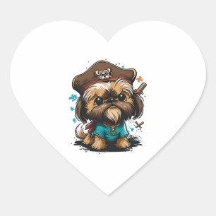 Sticker Cœur Shorkie Shih Tzu Yorkie Yorkshire Chien Pirate