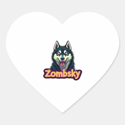 Sticker Cœur Siberian Husky Sibe Zombie Dog Halloween Essential (Devant)