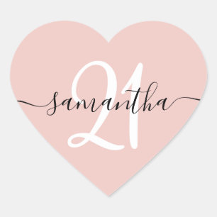 Sticker Cœur Signature girly personnalisée numéro 21 rose