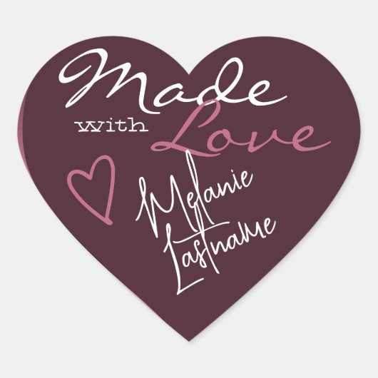 Sticker Cœur Signature Script Purple Bourgogne Fabriqué avec am (Devant)