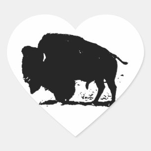 Sticker Cœur Silhouette de buffle noir et blanc