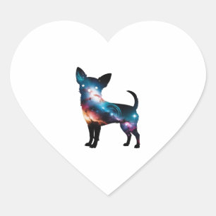 Sticker Cœur Silhouette de Chihuahua de Galaxie