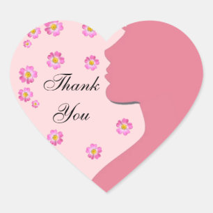 Sticker Cœur Silhouette de femme, fleurs sur rose gold Merci H