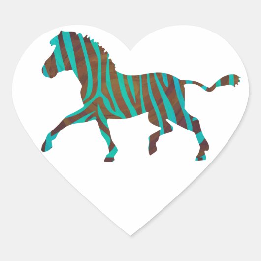 Sticker Cœur Silhouette d'impression Brown et Turquoise Zebra (Devant)