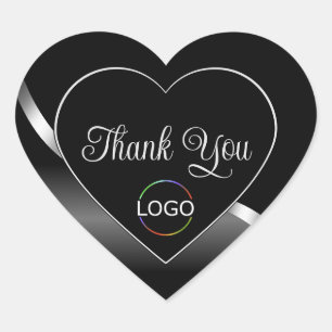 Sticker Cœur Silver moderne Black Wavy avec logo Merci mignon