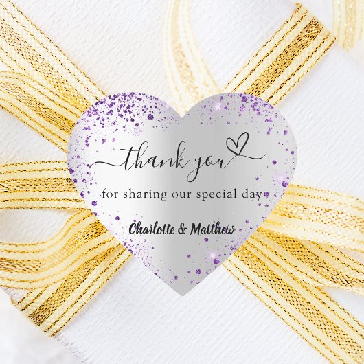 Sticker Cœur Silver violet coeur merci mariage