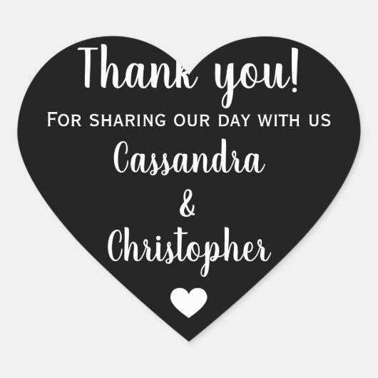 Sticker Cœur Simple calligraphie mariage merci élégant (Devant)