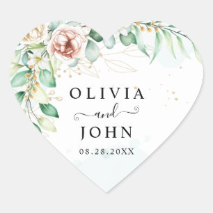 Sticker Cœur Simple Elégant rose Géométrique Vert Floral
