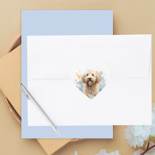 Sticker Cœur Simple Goldendoodle Chien Moderne Aquarelle