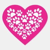 Sticker Cœur Simple mignon blanc brillant rose Empreinte de pat (Devant)