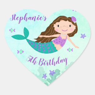 Sticker Cœur Sirène pourpre sous la mer Anniversaire personnali