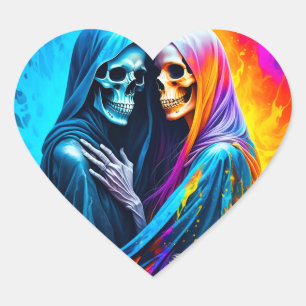 Sticker Cœur Skeletons enveloppés dans un arc-en-ciel