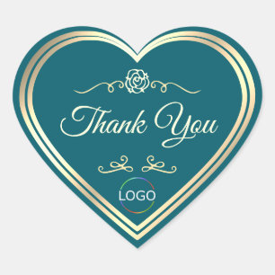 Sticker Cœur Smart Dark Turquoise avec cadre or et Merci logo