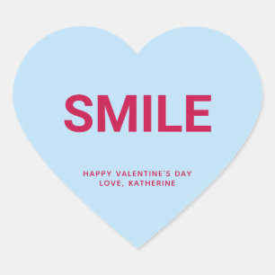 Sticker Cœur Smile bleu clair message personnalisé Saint Valent