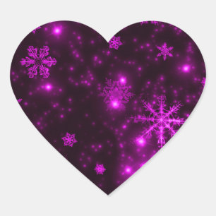 Sticker Cœur Snowflakes avec Arrière - plan pourpre