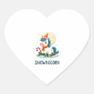 Sticker Cœur Snownicorn Cute Unicorn Snowman Christmas Girl T-S