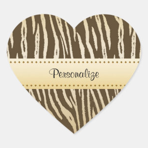 Sticker Cœur Sophistiqué Brown et or Tigre imprimé avec nom